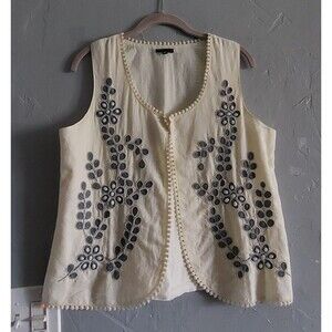 NOVICA Jacket Sleeveless Women's M,embroidered,cotton, Viscose And Linen,17.5...